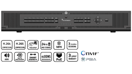 TVN-2216S-12T - Utc TruVision NVR 22, H.265, 16 channel IP, 16 channel PoE, 12TB (3x 4TB)